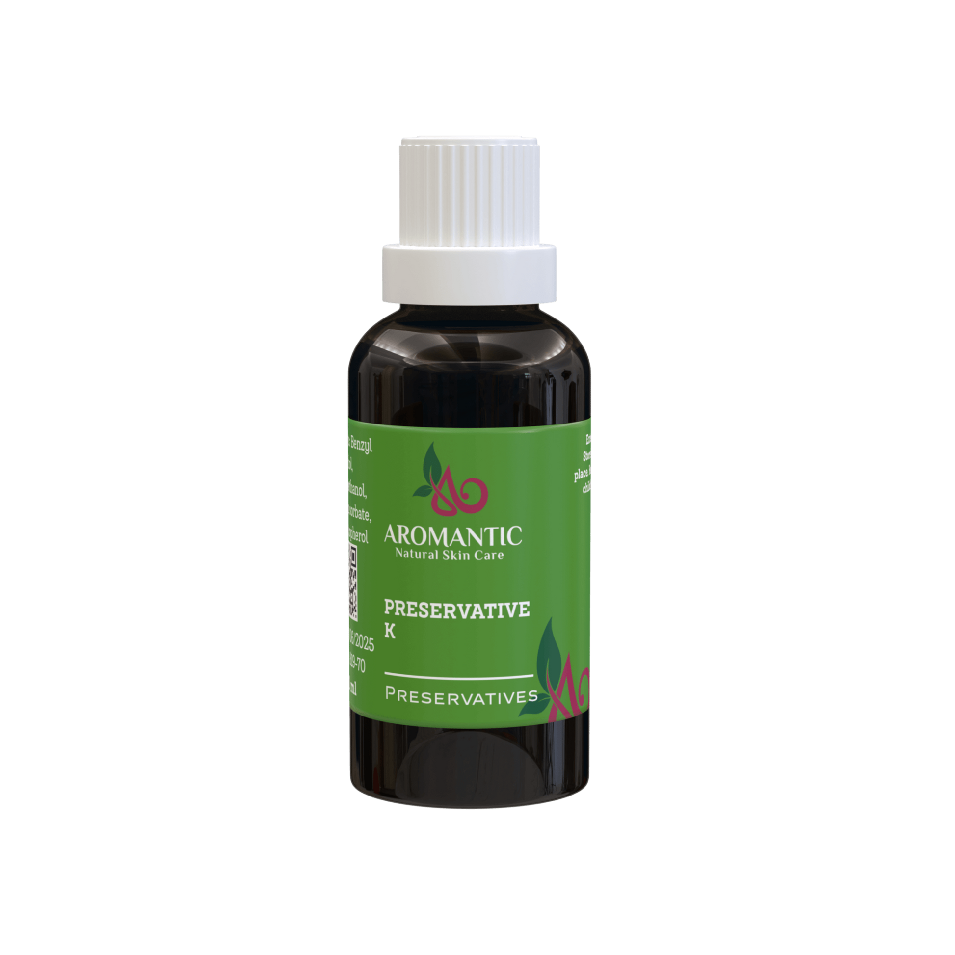 Bottle of Aromantic preservative on a green background