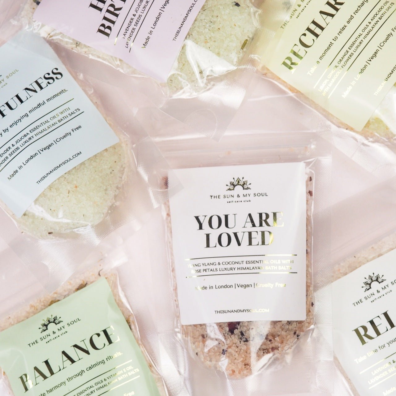 Recharge Luxury Himalayan Bath Salts with Lemon, Ginger, Orange Essential Oils, Avocado Oil with Marigold Flowers - Herbalshire Handmade Herbal Products