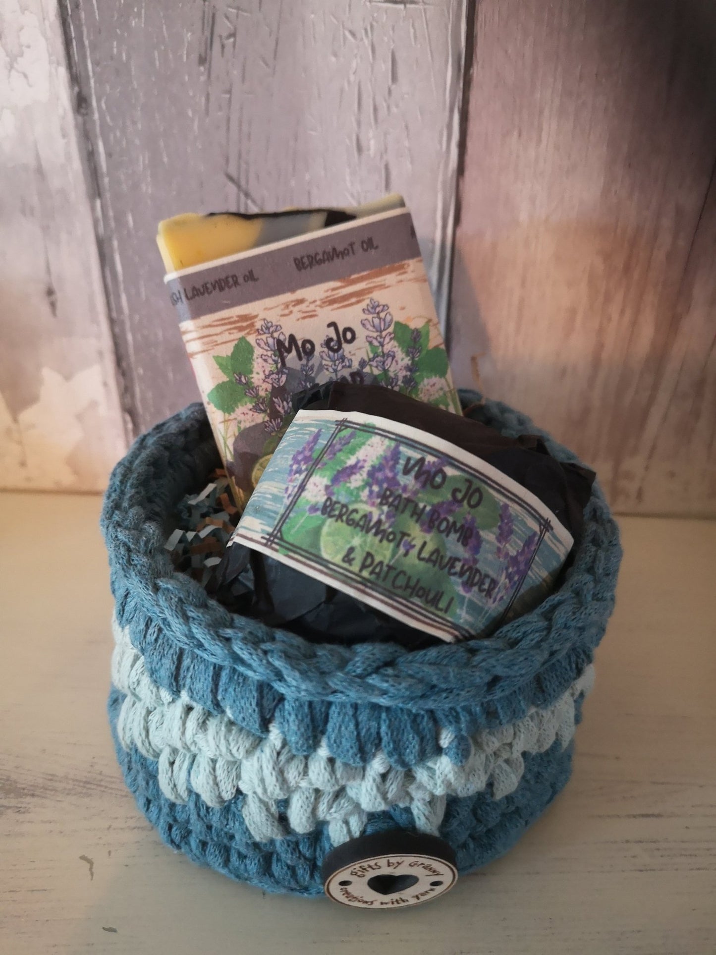 Recycled Cotton Basket Mo Jo Gift set - Herbalshire Handmade Herbal Products