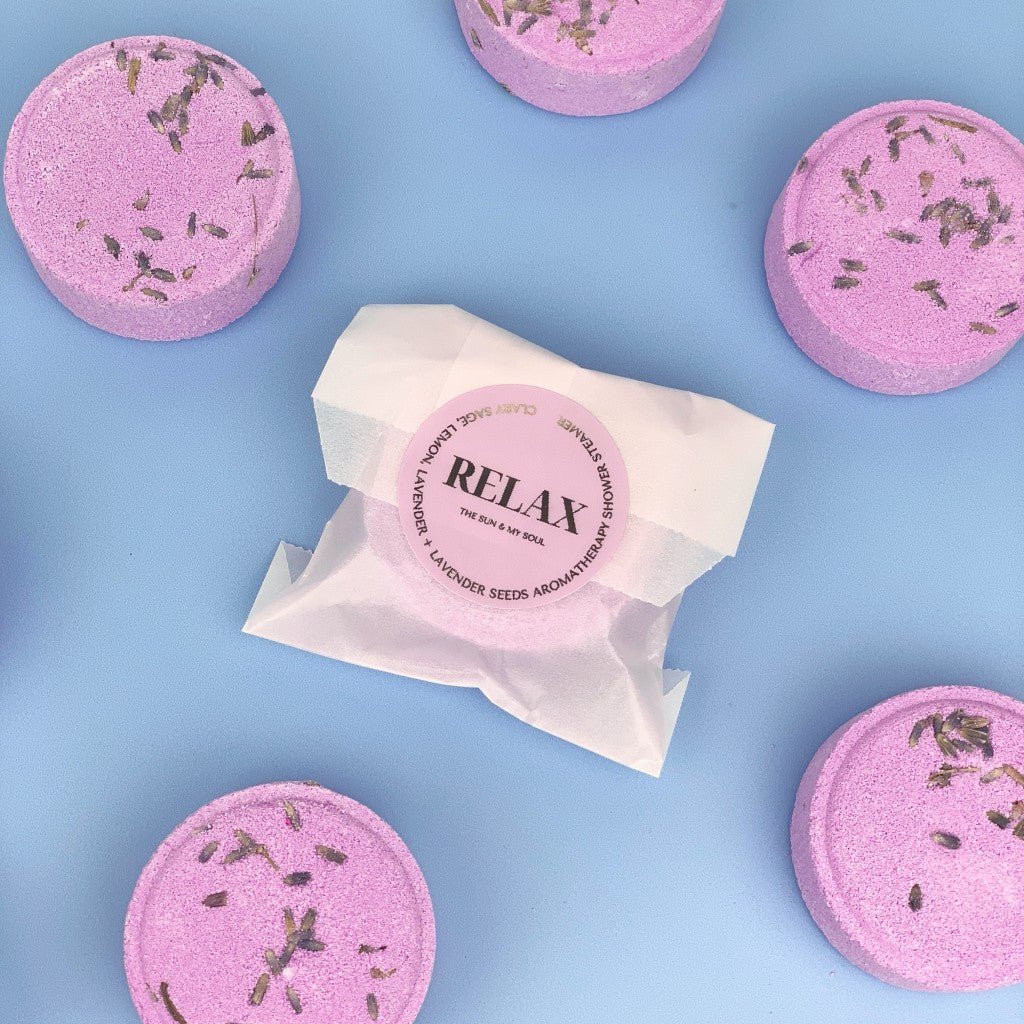 Relax Aromatherapy Shower Steamer Sample - Clary Sage, Lemon, Lavender and Lavender Seeds - Herbalshire Handmade Herbal Products