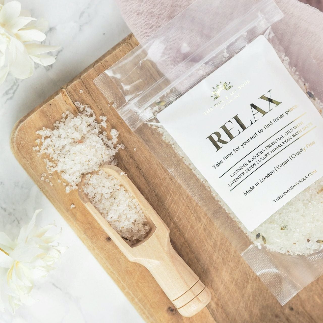Relax Luxury Himalayan Bath Salts with Lavender, Jojoba Essential Oils with Lavender Seeds - Herbalshire Handmade Herbal Products