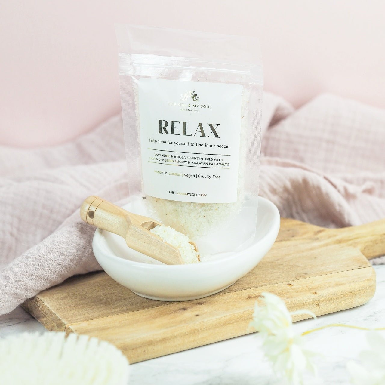 Relax Luxury Himalayan Bath Salts with Lavender, Jojoba Essential Oils with Lavender Seeds - Herbalshire Handmade Herbal Products