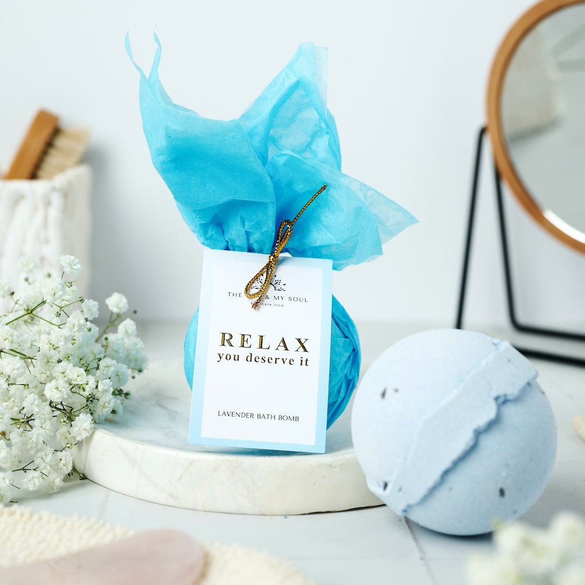 Relax You Deserve It - Relaxing Lavender Bath Bomb Soothing Soak - Herbalshire Handmade Herbal Products