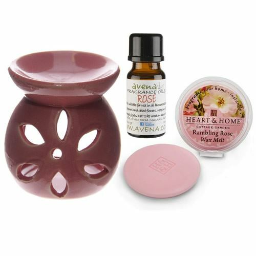 Rose Oil Burner Gift Set in Box - Herbalshire Handmade Herbal Products
