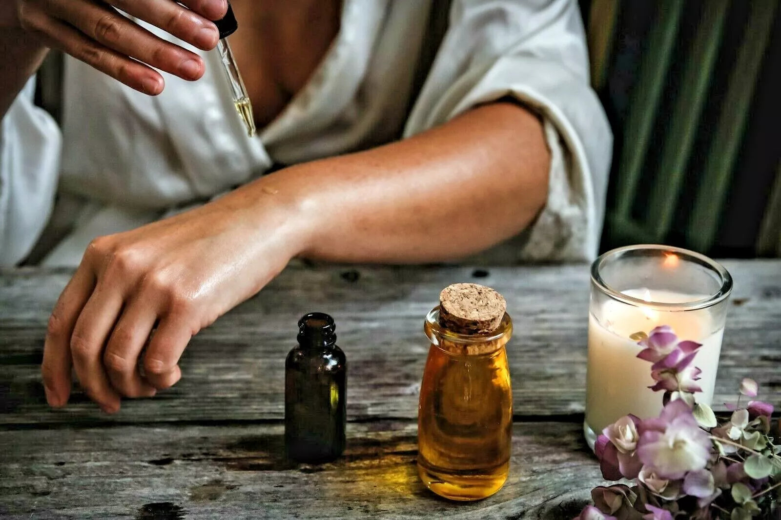 Essential oil being applied to the skin