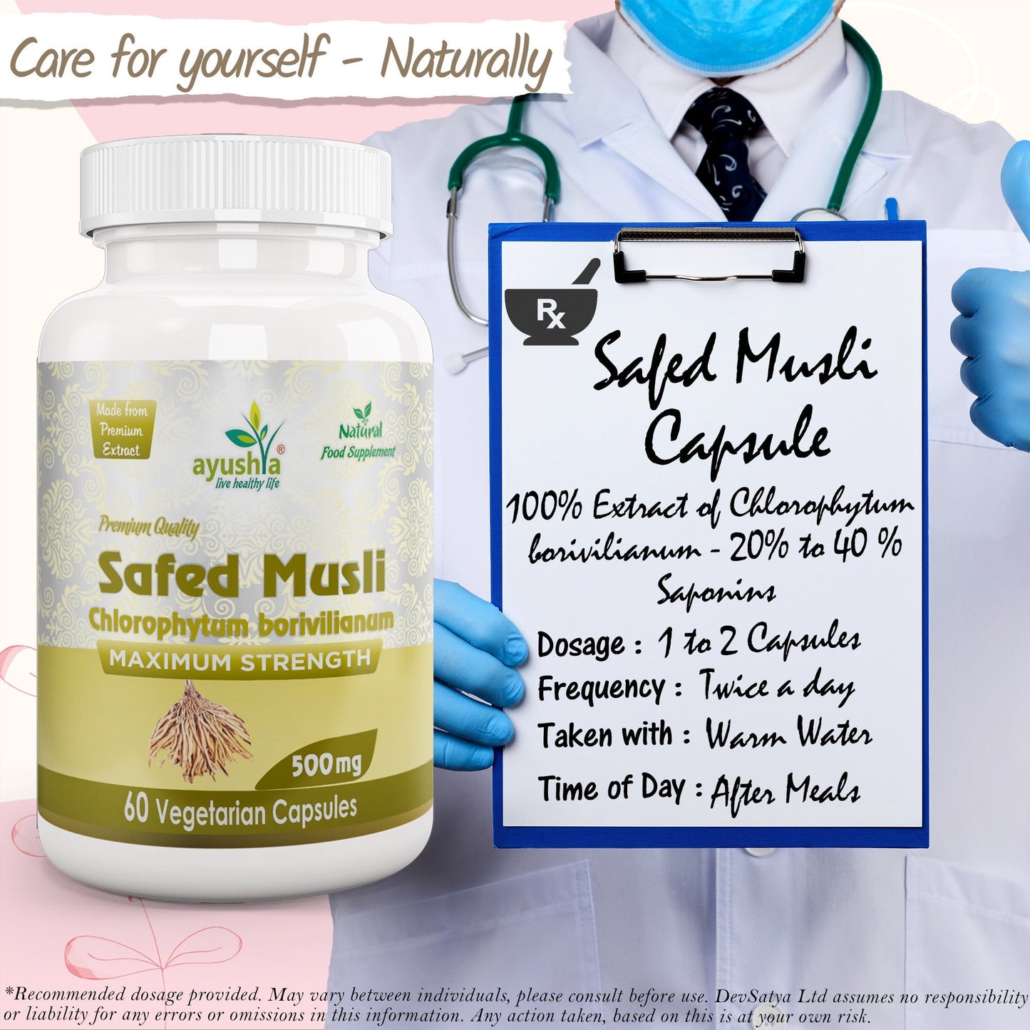 Safed Musli Capsule (Chlorophytum Borivilianum) - Herbalshire Handmade Herbal Products