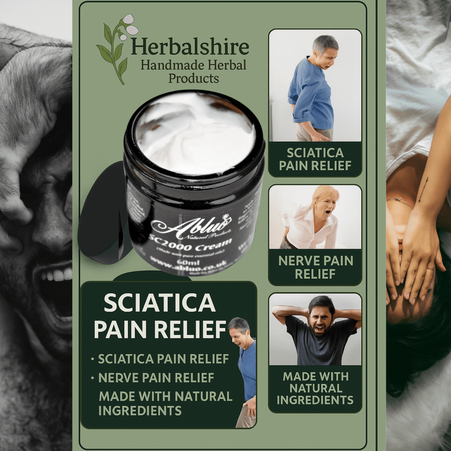 Sciatica Cream – Nerve Pain Relief Balm – Herbal Back & Leg Pain Treatment UK - Herbalshire Handmade Herbal Products