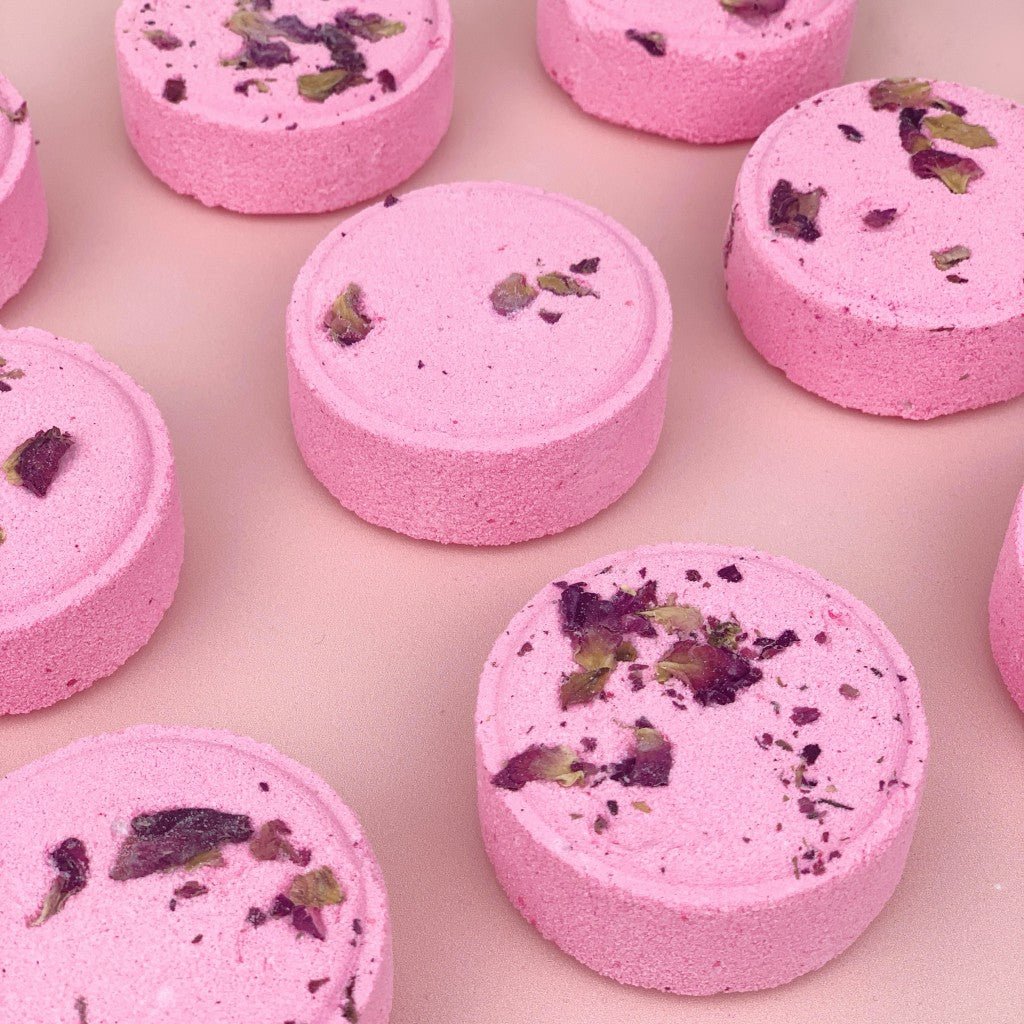 Self - love Aromatherapy Shower Steamer in Box - Rose Geranium, Black Pepper, Bergamot, Grapefruit and Rose Petals - Herbalshire Handmade Herbal Products