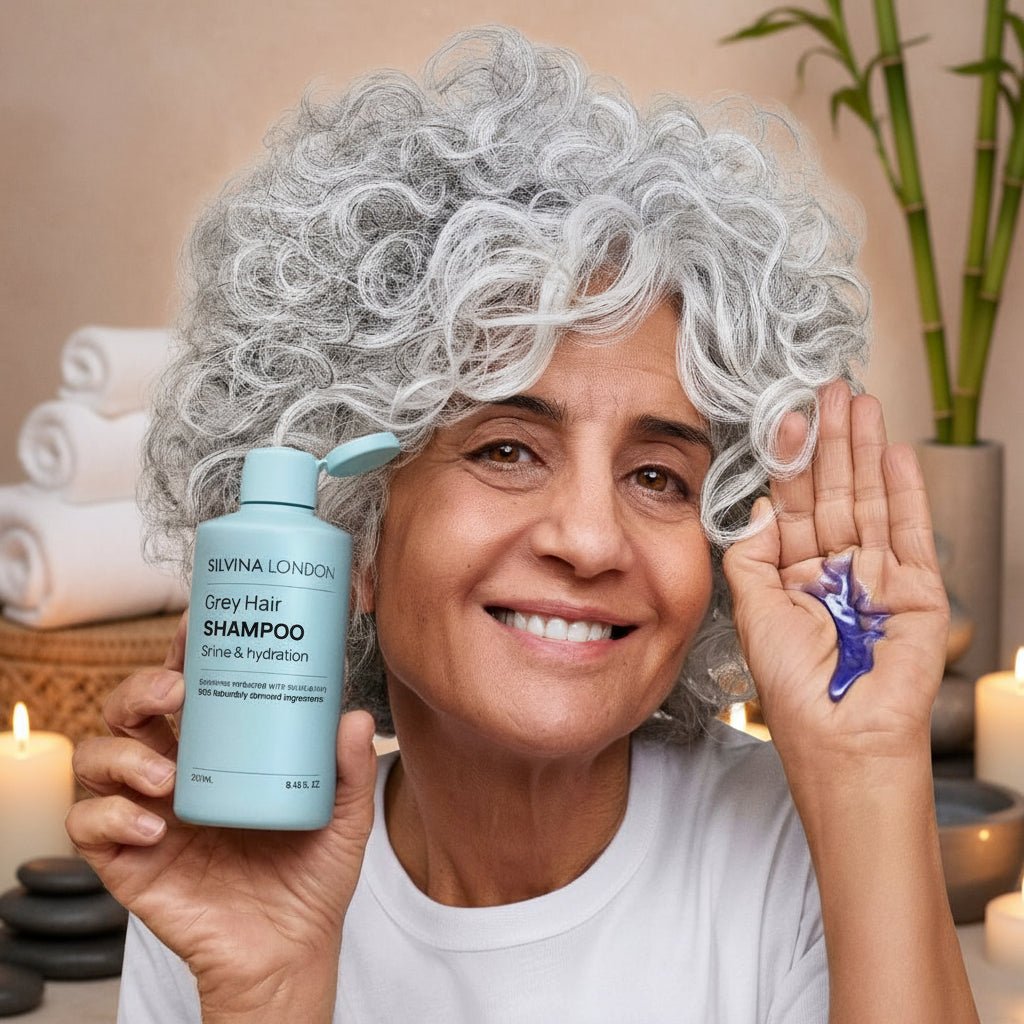 Silvina London Grey Hair Shampoo – Blue Magnolia Pigments, Natural Shine Booster (250ml) - Herbalshire Handmade Herbal Products