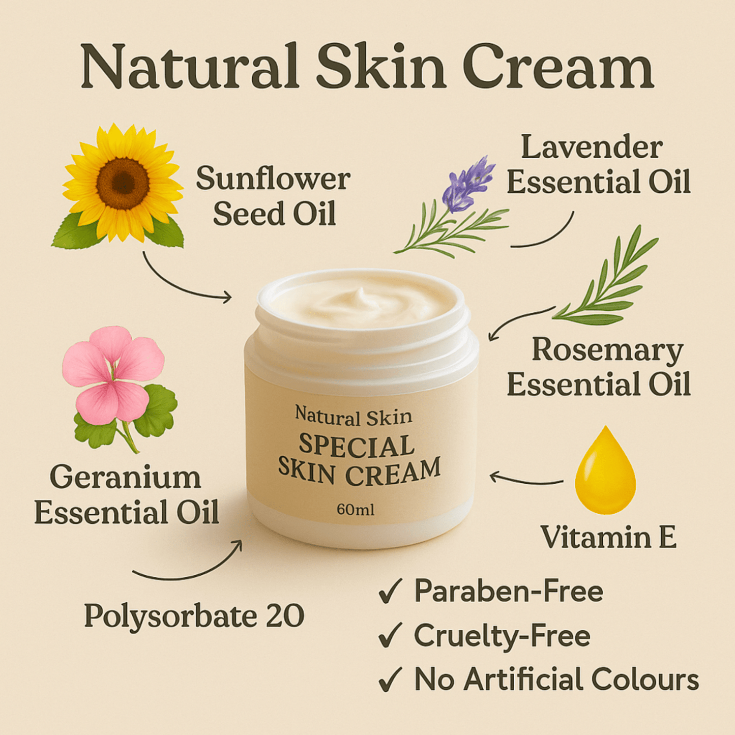 Special Skin Cream Anti Ageing Face Body Neck Moisturiser Lavender Vitamin E - Herbalshire Handmade Herbal Products