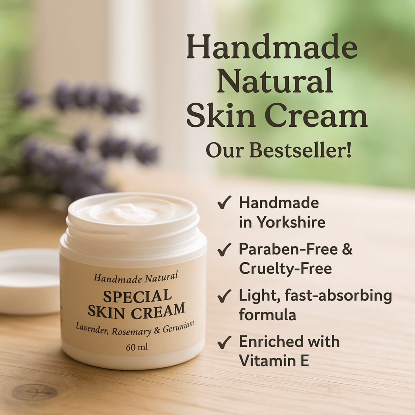Special Skin Cream Anti Ageing Face Body Neck Moisturiser Lavender Vitamin E - Herbalshire Handmade Herbal Products