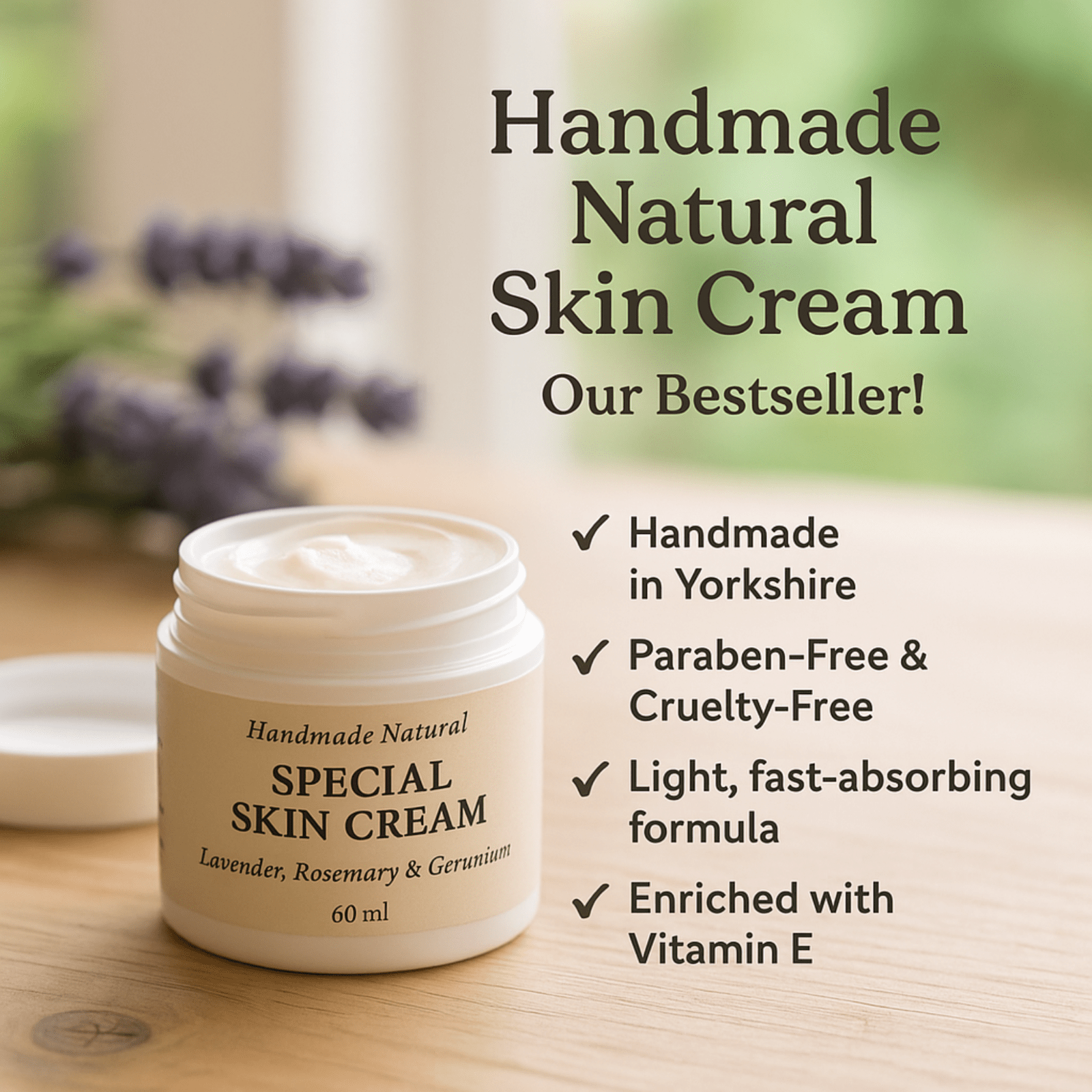 Special Skin Cream Anti Ageing Face Body Neck Moisturiser Lavender Vitamin E - Herbalshire Handmade Herbal Products