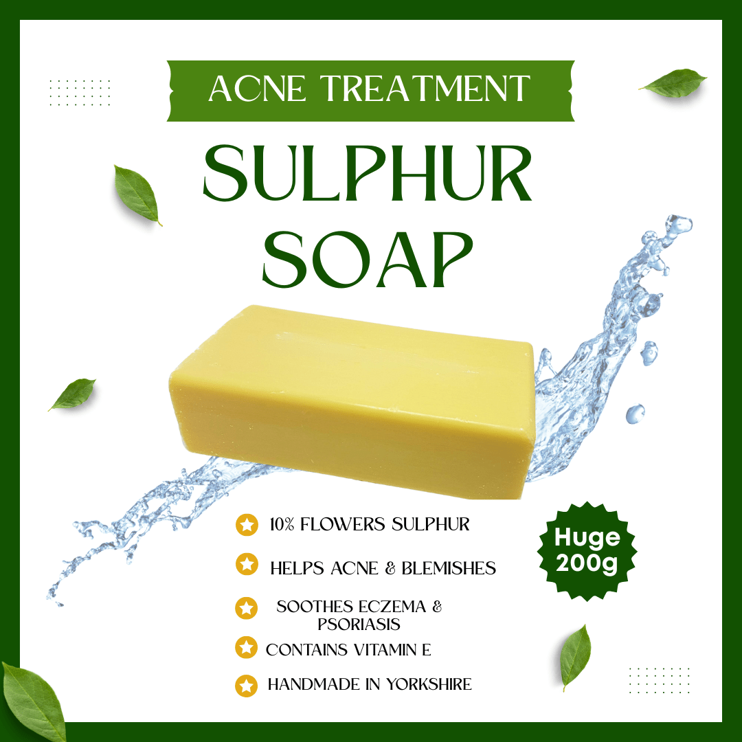 Sulphur Soap 200g Bar Natural Acne Treatment Eczema & Rosacea Relief Antifungal - Herbalshire Handmade Herbal Products