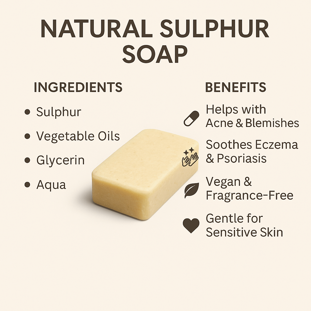 Sulphur Soap 5 - Pack (200g each) & Cream Vitamin E Enriched Vegan Acne Eczema - Herbalshire Handmade Herbal Products