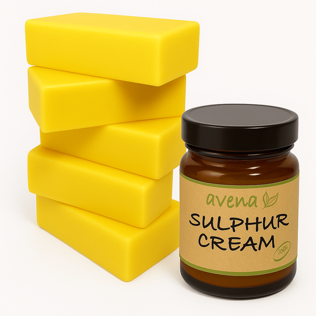 Sulphur Soap 5 - Pack (200g each) & Cream Vitamin E Enriched Vegan Acne Eczema - Herbalshire Handmade Herbal Products