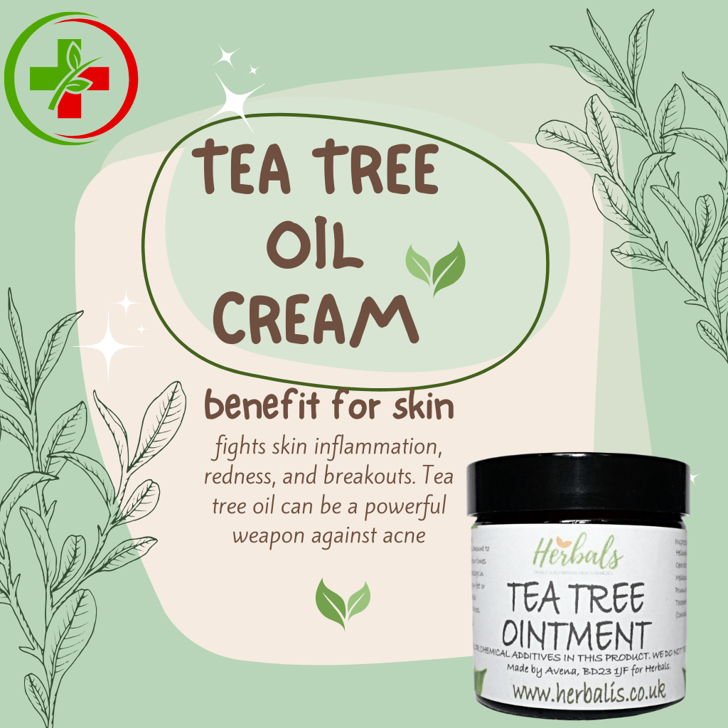 Tea Tree Cream for Acne Face & Skin Natural Antiseptic Balm 60ml 200ml UK Made - Herbalshire Handmade Herbal Products