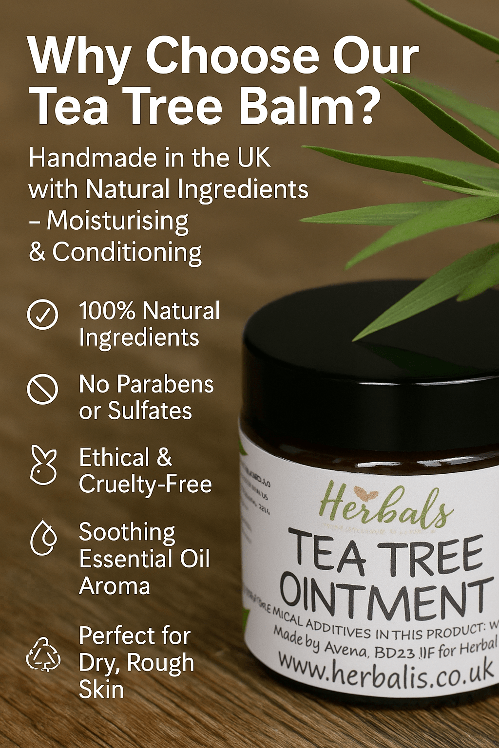 Tea Tree Cream for Acne Face & Skin Natural Antiseptic Balm 60ml 200ml UK Made - Herbalshire Handmade Herbal Products