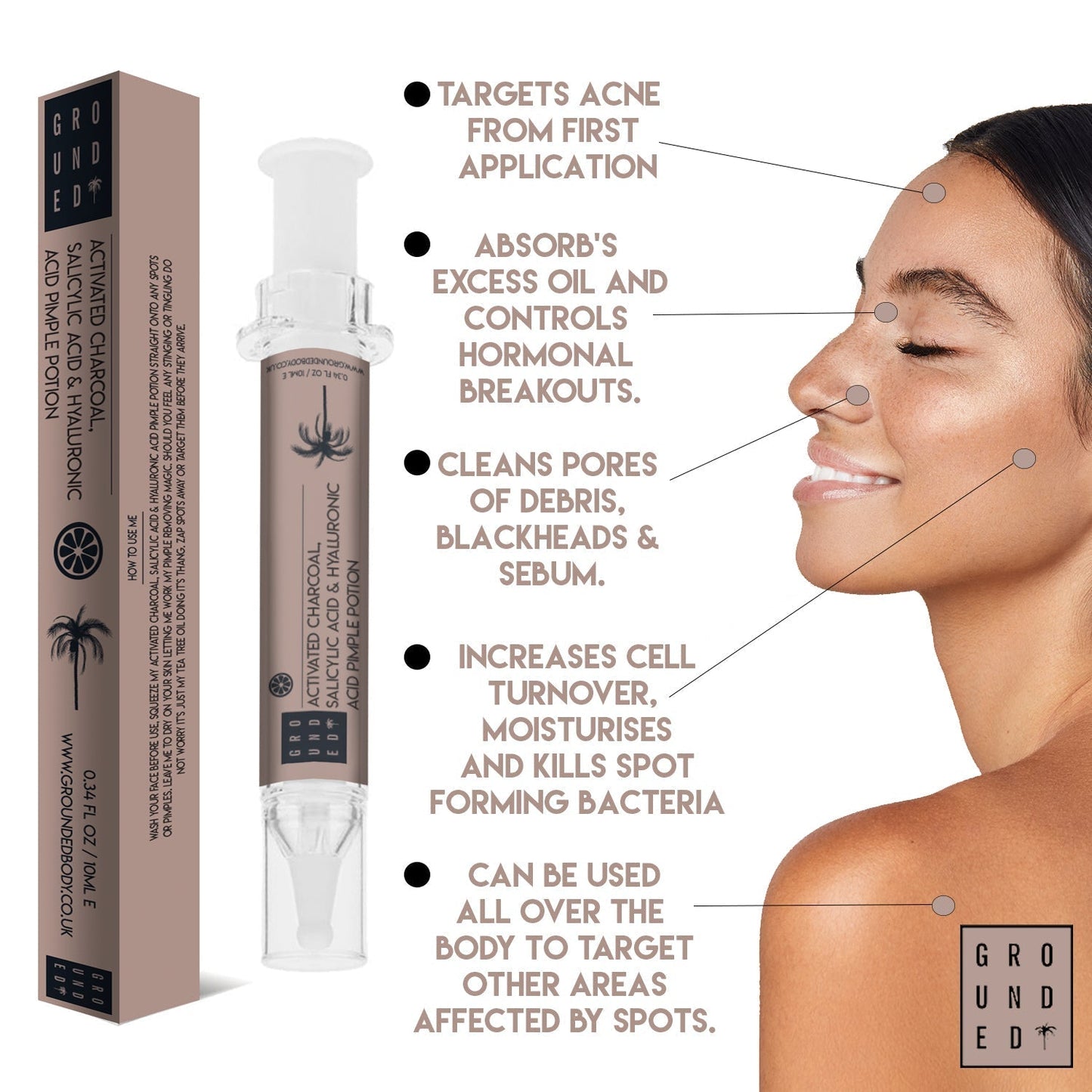 The Pimple Potion With Activated Charcoal, Salicylic Acid and Hyaluronic Acid - For a spot free complextion - Herbalshire Handmade Herbal Products