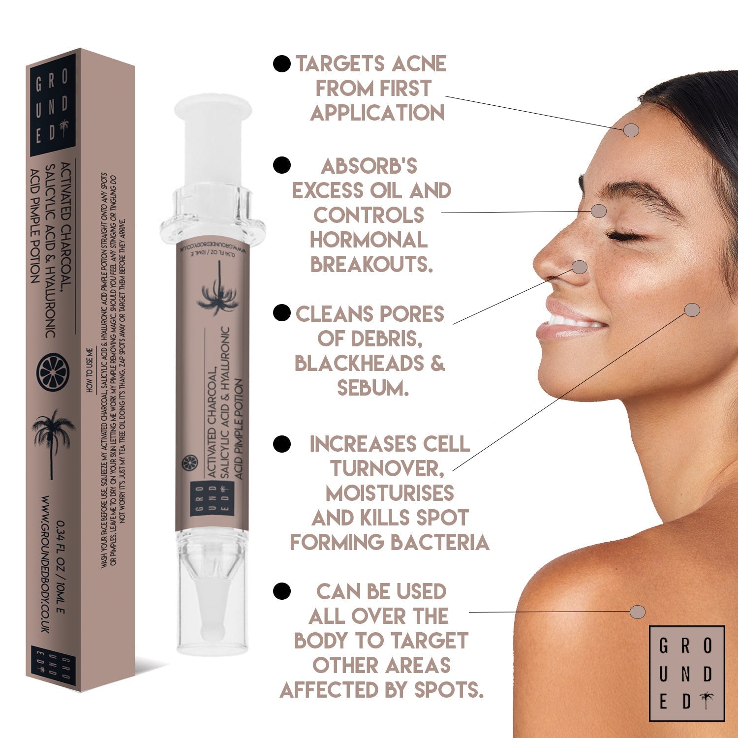 The Pimple Potion With Activated Charcoal, Salicylic Acid and Hyaluronic Acid - For a spot free complextion - Herbalshire Handmade Herbal Products