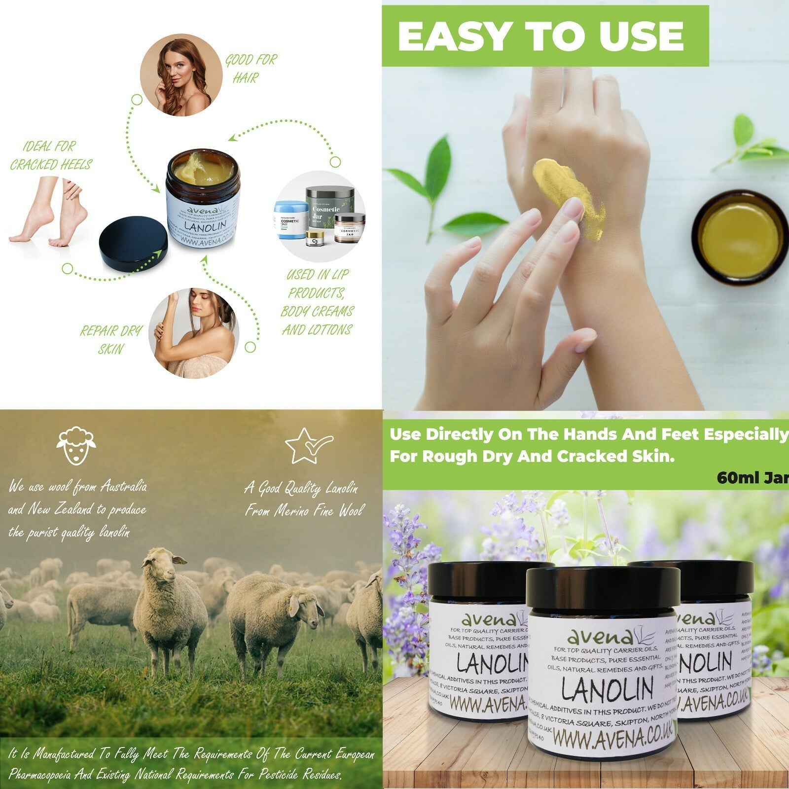 Ultra - Pure Lanolin Cream Balm Pharmaceutical Grade Moisturiser Dry Cracked Skin - Herbalshire Handmade Herbal Products
