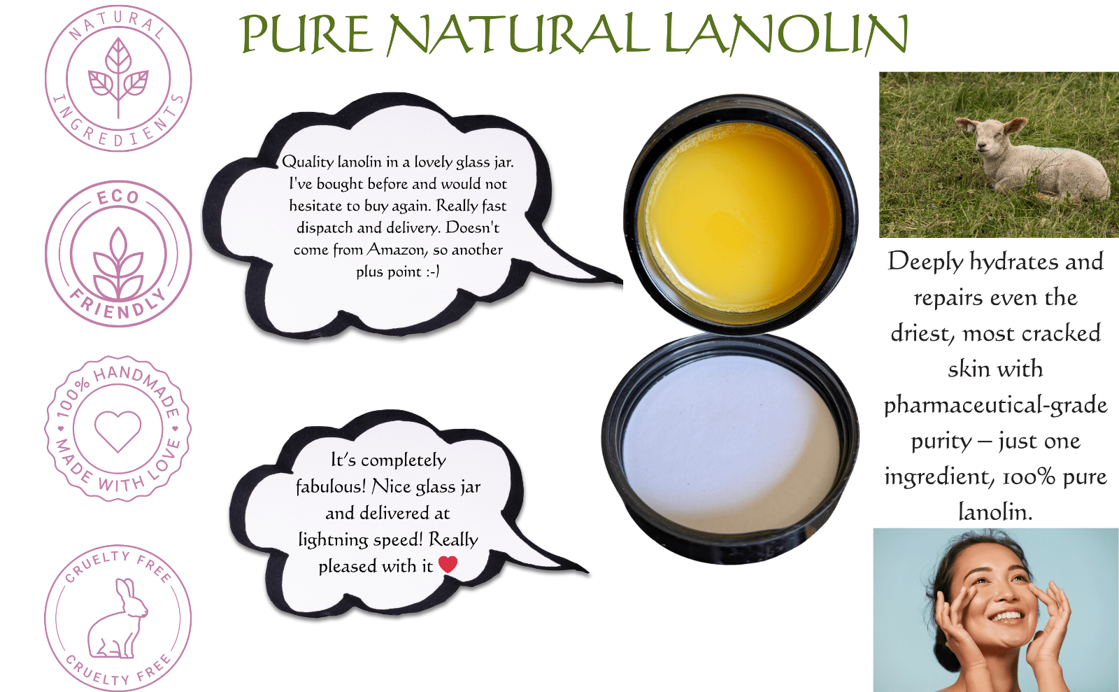 Ultra - Pure Lanolin Cream Balm Pharmaceutical Grade Moisturiser Dry Cracked Skin - Herbalshire Handmade Herbal Products