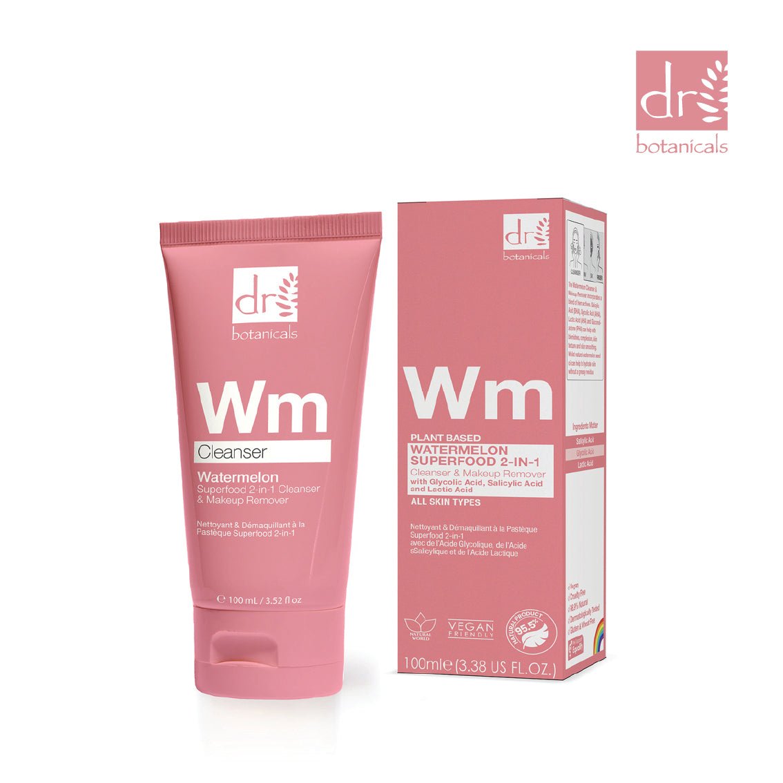 Watermelon Superfood 2 - in - 1 Cleanser & Makeup Remover 100ml with Glycolic Acid, Salicylic Acid and Lactic Acid - Herbalshire Handmade Herbal Products