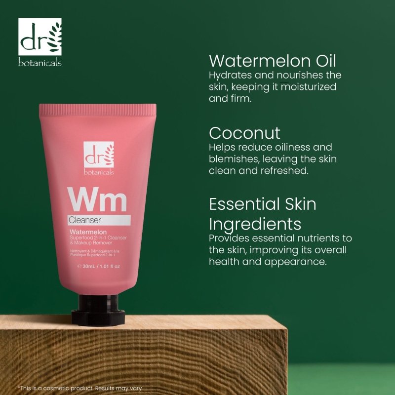 Watermelon Superfood 2 - In - 1 Cleanser & Makeup Remover 30ml - Herbalshire Handmade Herbal Products