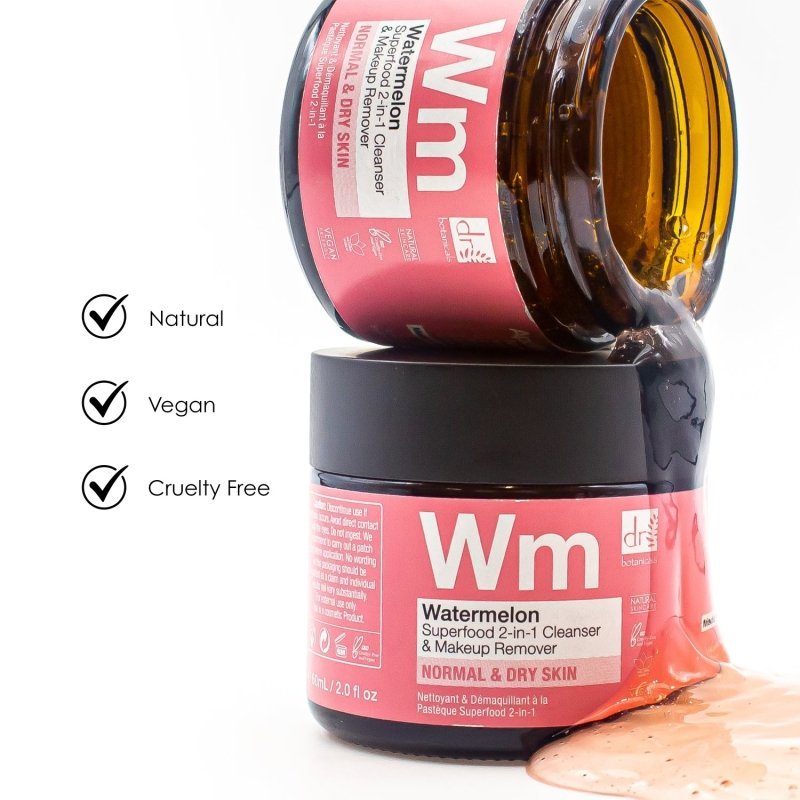 Watermelon Superfood 2 - In - 1 Cleanser & Makeup Remover 60ml - Herbalshire Handmade Herbal Products