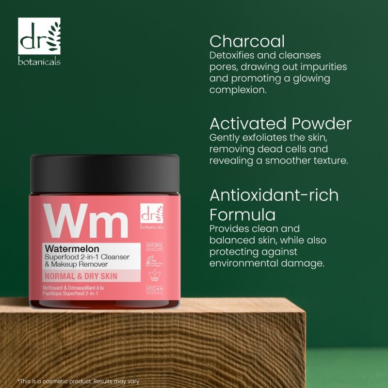 Watermelon Superfood 2 - In - 1 Cleanser & Makeup Remover 60ml - Herbalshire Handmade Herbal Products