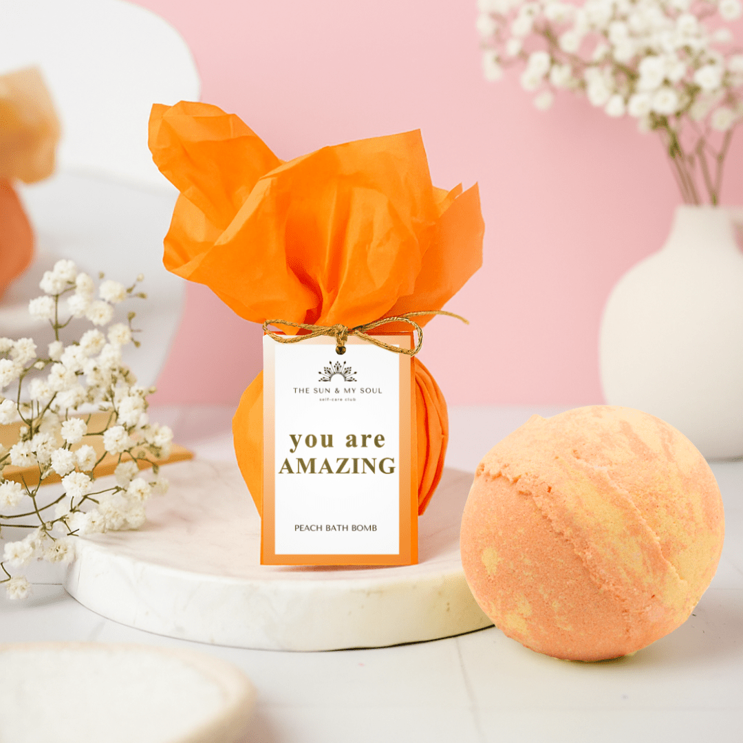 You Are Amazing - Peach Bath Bomb Uplifting Soak - Herbalshire Handmade Herbal Products