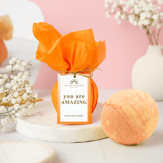 You Are Amazing - Peach Bath Bomb Uplifting Soak - Herbalshire Handmade Herbal Products