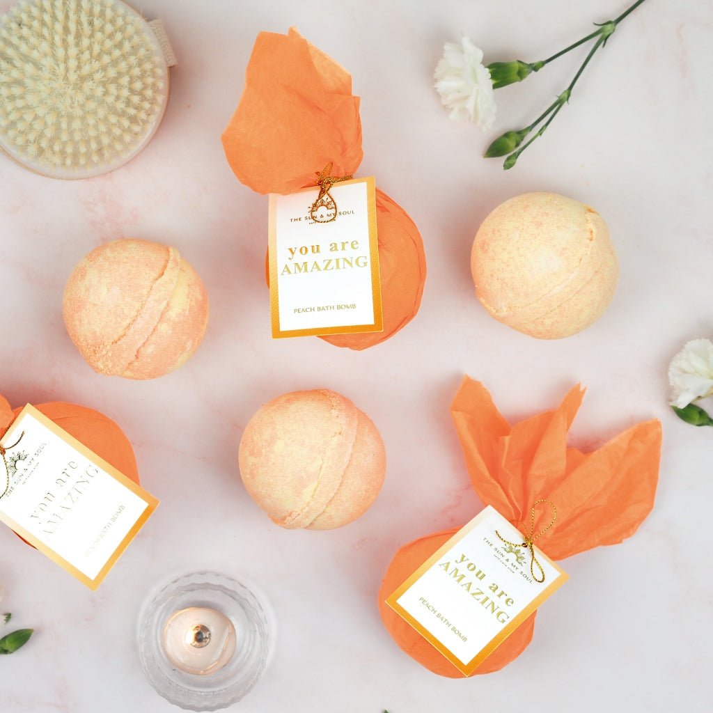 You Are Amazing - Peach Bath Bomb Uplifting Soak - Herbalshire Handmade Herbal Products