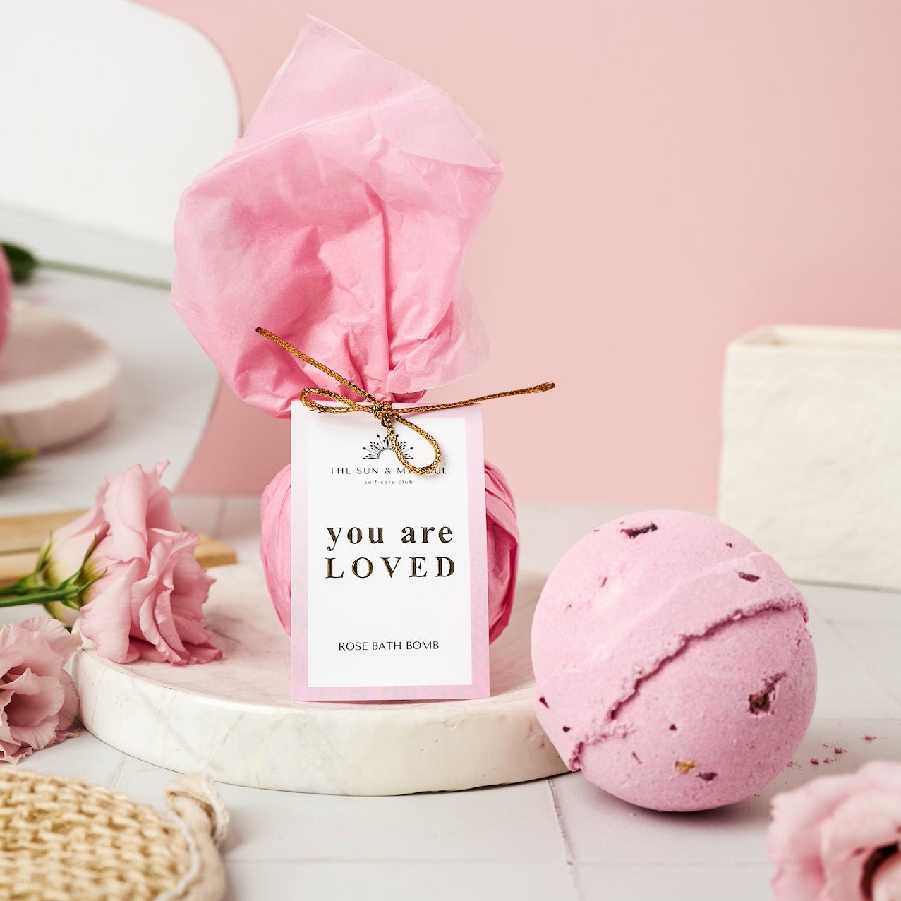 You Are Loved - Rose Bath Bomb Self - Love Soak - Herbalshire Handmade Herbal Products